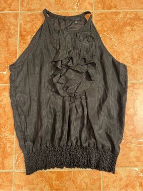 THE LIMITED Black Ruffle Halter Blouse Smocked Waist Shimmer Blouson Top Sizez L